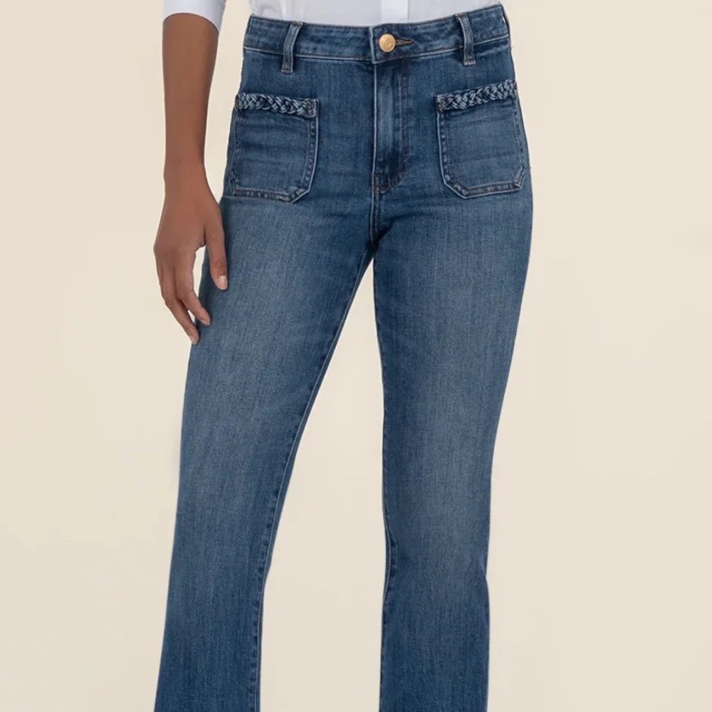 Kut From The Kloth Ana High Rise Flare Front Pocket Stretch Denim Jeans Size 14W